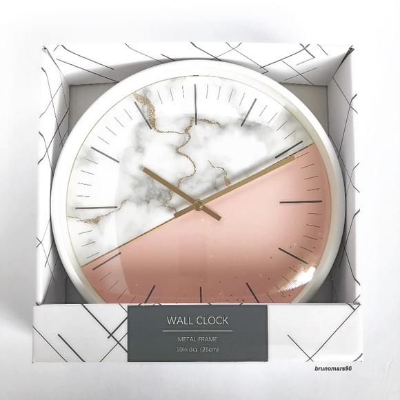•HP• White Marble Half Blush Pink Wall Clock - Picture 3 of 3
